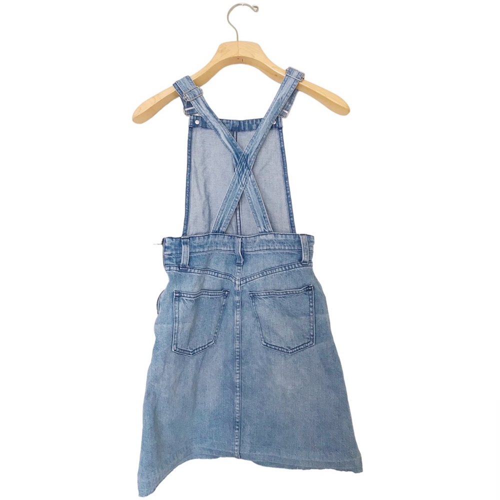 Madewell Overall Denim Jumper Mini Dress Faded Distressed Fringe Raw Hem Blue XS - Picture 5 of 6